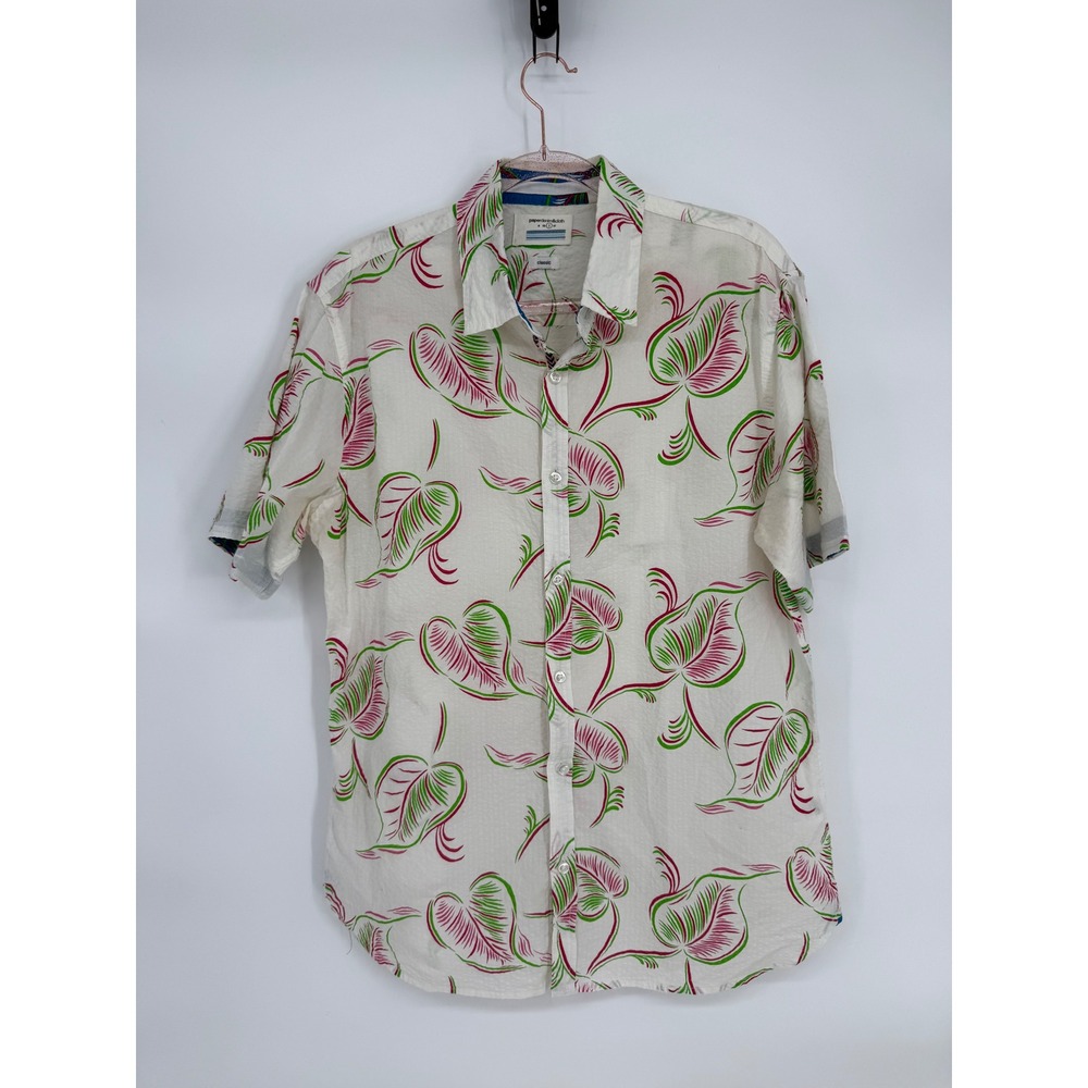 Paper Denim &Cloth Mens‎ Tropical Leaf Print Short Sleeve Button Down Shirt Sz L
